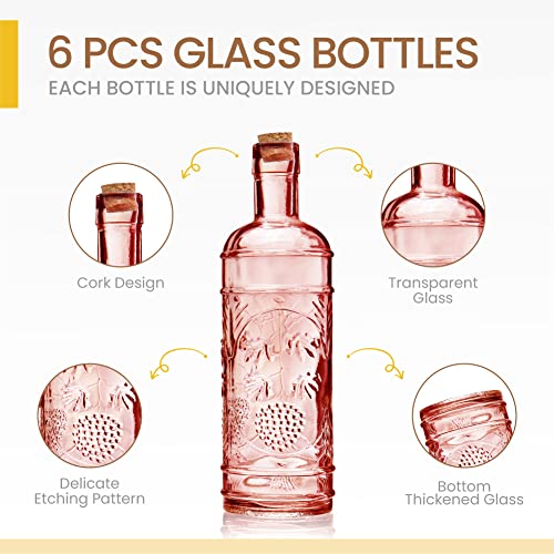 BULK PARADISE Assorted Reddish Glass Bottles with Corks, 6 Pack, 2.5in X 9in, 16oz - Image 3