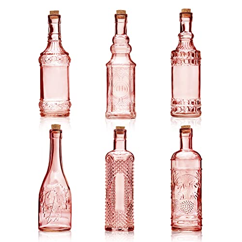 BULK PARADISE Assorted Reddish Glass Bottles with Corks, 6 Pack, 2.5in X 9in, 16oz - Image 1