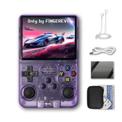 FINGEREVO R36S Handheld Game Console 35in 640480 IPS OCA Screen 3200mAh Opensource System Purple Transparent - Image 1