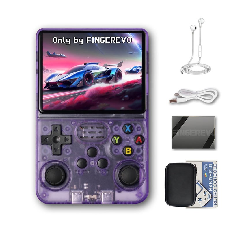 FINGEREVO R36S Handheld Game Console 35in 640480 IPS OCA Screen 3200mAh Opensource System Purple Transparent - Image 2
