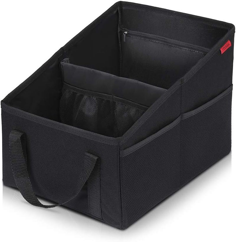 YOOFAN Car Seat Organizer - Passenger Seat Organizer, Collapsible Small Car Seat Storage Organizer for Console Front/Back, Automotive Backseat Organizer with Belt 4 Cup Holders for Kids Accessories - Image 1