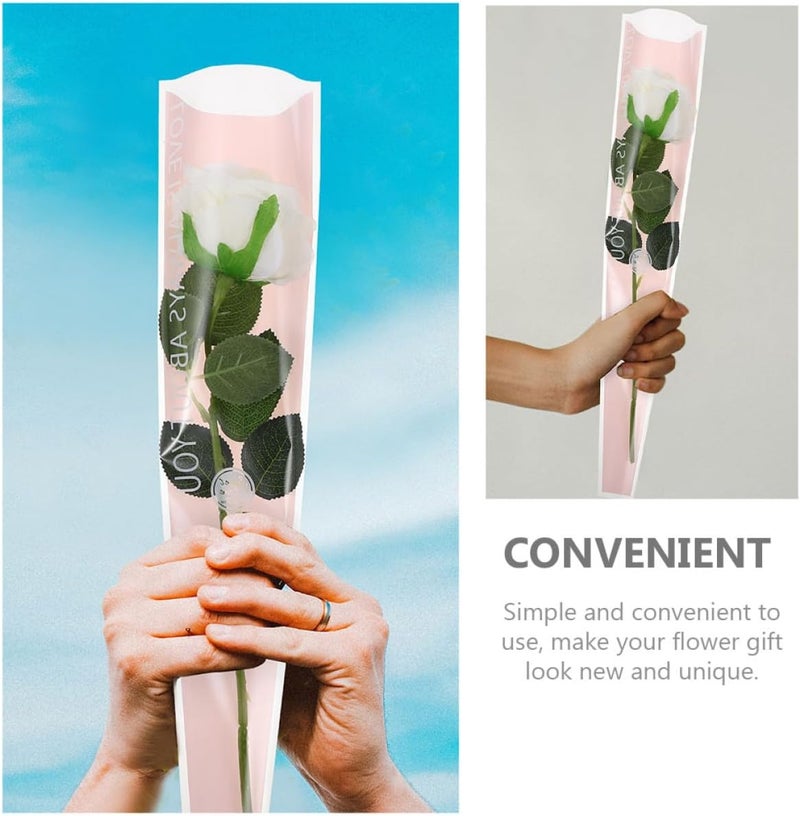 Zerodeko 50pcs Pink Opp Bouquet Packaging Sleeves Flower Wrapping Bags Decorative Rose Packaging Supplies for Florists and Wedding Arrangements - Image 5