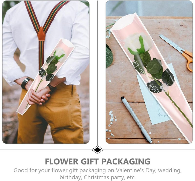 Zerodeko 50pcs Pink Opp Bouquet Packaging Sleeves Flower Wrapping Bags Decorative Rose Packaging Supplies for Florists and Wedding Arrangements - Image 3