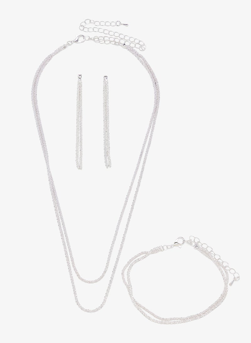ELLA Silver Diamonte Jewelry Set With Earrings Necklace - Image 1