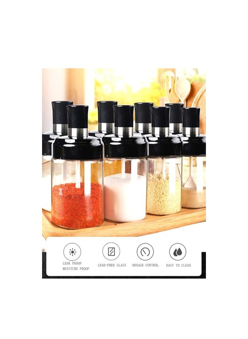 Kitchen Glass Spice Jars Seasonning Box Set of 6, Condiment Pots Spice Jars with Spoons, Oil Bottle Honey Jar Dispenser, Airtight Cap Transparent (8.45oz) - Image 2