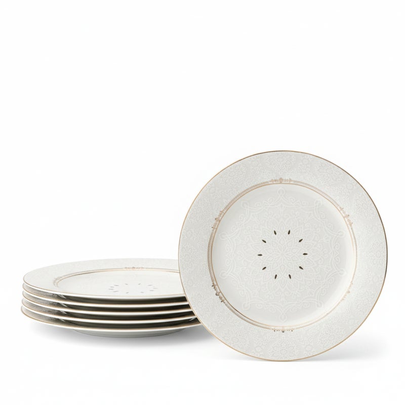 Shallow ISLA New Bone China Dessert Plate 19 cm – White with Elegant Gold Rim, Premium Tableware for Daily Use, Brunch, Coffee Station, Ramadan, Eid, Diwali & Gifting (Set of 6) - Image 1