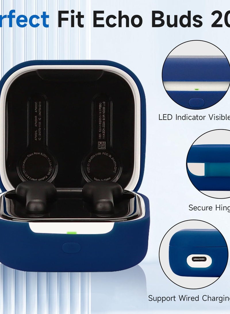 Soft Silicone Shockproof Case for Echo Buds 2023 with Carabiner and Front LED Visibility in Blue and Black - Image 2