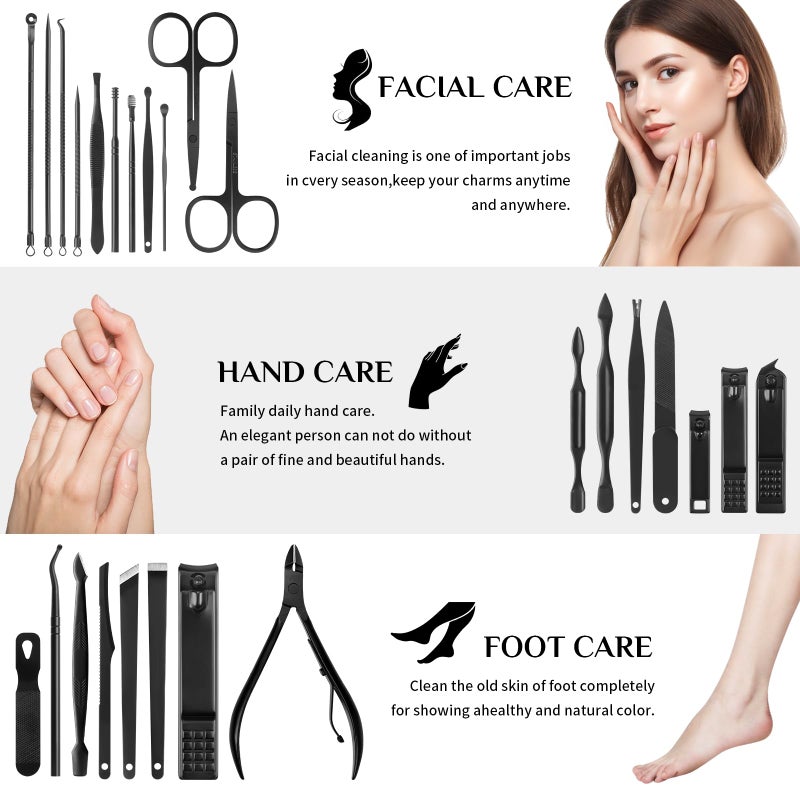 MINKINH Manicure Set Professional Nail Clipper Kit-26 Pieces Stainless Steel Manicure Kit,Nail Care Tools with Luxurious Travel Case Nail Grooming Kit Present for Men Husband Boyfriend Parent (Black) - Image 3