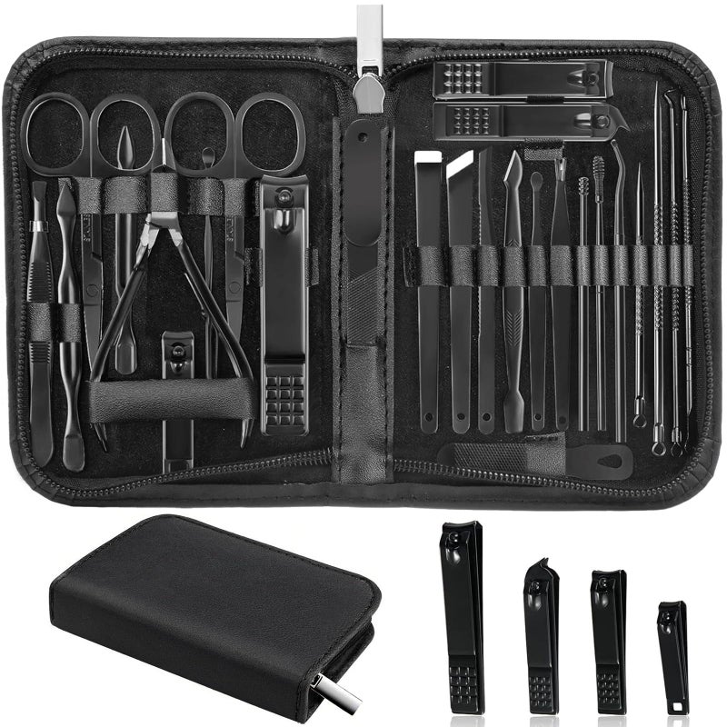 MINKINH Manicure Set Professional Nail Clipper Kit-26 Pieces Stainless Steel Manicure Kit,Nail Care Tools with Luxurious Travel Case Nail Grooming Kit Present for Men Husband Boyfriend Parent (Black) - Image 1