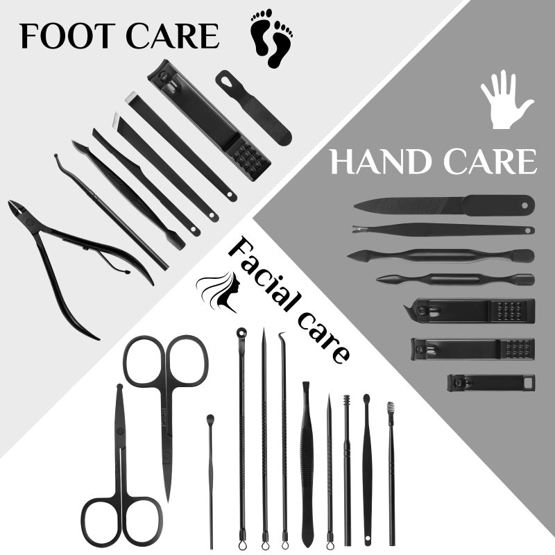 MINKINH Manicure Set Professional Nail Clipper Kit-26 Pieces Stainless Steel Manicure Kit,Nail Care Tools with Luxurious Travel Case Nail Grooming Kit Present for Men Husband Boyfriend Parent (Black) - Image 2