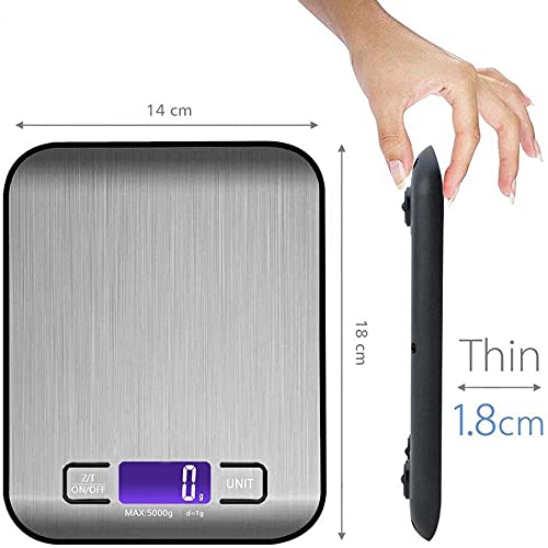 Orrda Digital Kitchen Scale Stainless Steel Food Liquid Weighing Scale Digital Weight Machine for Food Baking Cooking LCD Screen Counter Top Weight Machine Upto 5 kg - Image 2