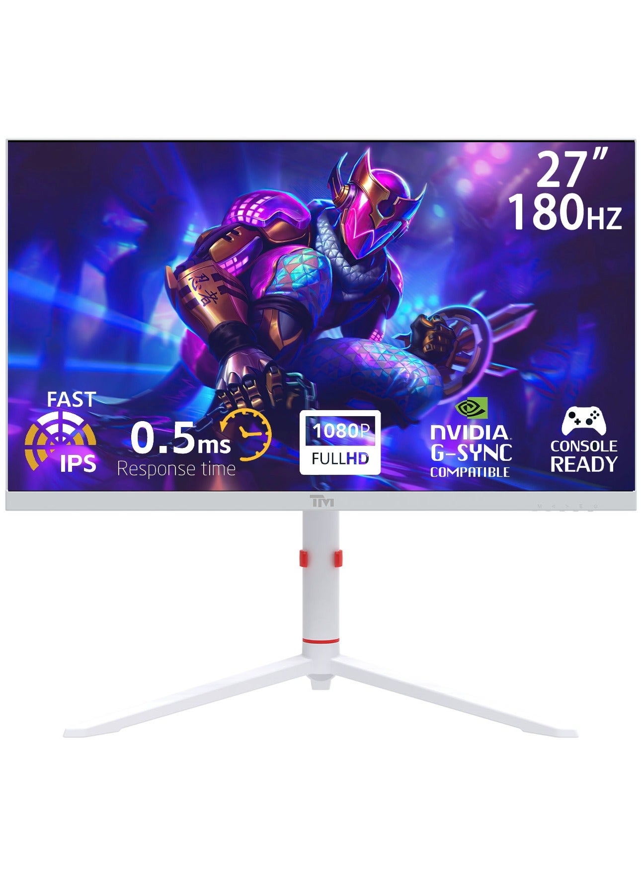 TMA27FHD180IPS 27" FHD Gaming Monitor, 180Hz Fast IPS Panel, 1ms Response, HDR400 Ready, FreeSync, HDMI 2.1 & DP 1.4, Ambilight RGB, Adjustable Stand, Xbox Series X|S & PS5 Compatible White