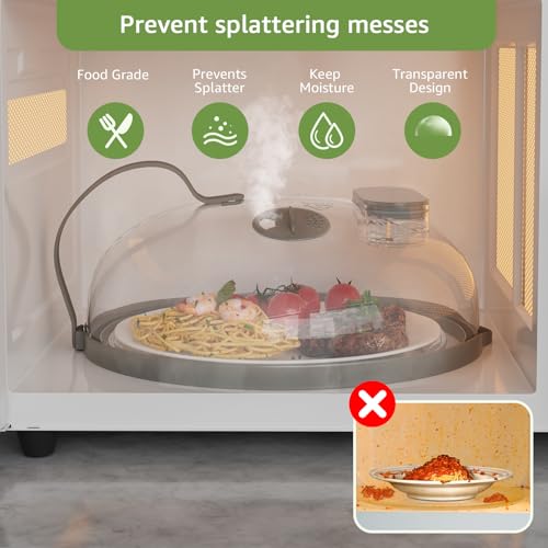 NUTIKAS Microwave Splatter Cover with Water Steamer for Food - 10 Inch Steam Microwave Splatter Guard with Handle Plate Covers for Heating Food Splash Oven Lid with Built in Steamer - Image 2
