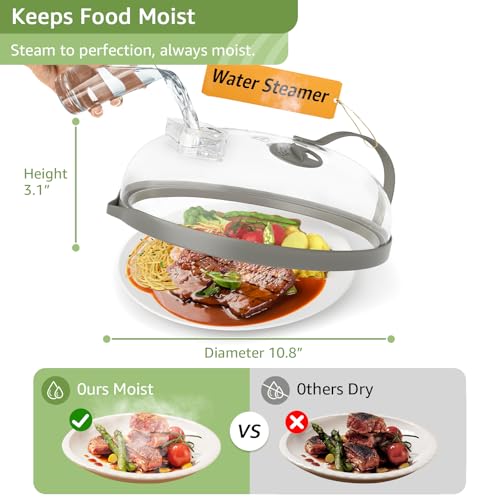 NUTIKAS Microwave Splatter Cover with Water Steamer for Food - 10 Inch Steam Microwave Splatter Guard with Handle Plate Covers for Heating Food Splash Oven Lid with Built in Steamer - Image 3