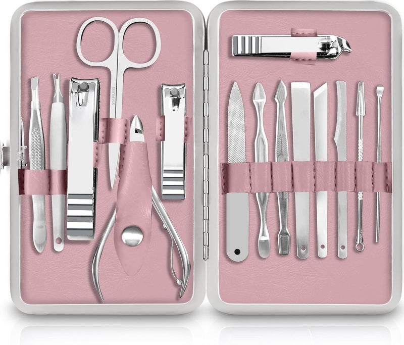 Utopia Care - Manicure Kit for Women and Men, Manicure Set with Nail Clippers or Nail Kit Includes Fingernail & Toenail Clippers,15-Pcs Pedicure Kit Stocking Stuffers with Travel Case - Purple - Image 1