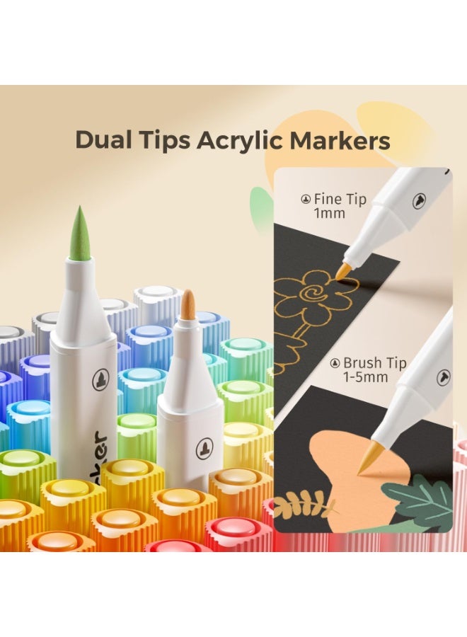 العدو مجموعة أقلام تلوين أكريليك مزدوجة الرأس من ENMY – 60 لوناً زاهياً 🖌️ | أقلام رسم بأطراف مزدوجة (1 مم دقيق + 5 مم فرشاة) | حبر مائي آمن وغير سام، سريع الجفاف وقابل للغسل | مثالية للرسم على الحجر، القماش، الخشب، الزجاج، السيراميك، الأقمشة والمزيد | حقيبة محمولة لتنظيم الأقلام | أدوات فنية مثالية للأطفال والمبتدئين والفنانين | هدية مميزة لعشاق الرسم والأعمال اليدوية - Image 4