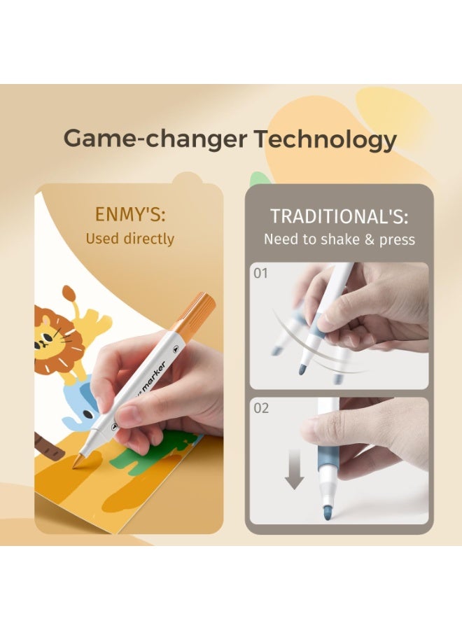 العدو مجموعة أقلام تلوين أكريليك مزدوجة الرأس من ENMY – 60 لوناً زاهياً 🖌️ | أقلام رسم بأطراف مزدوجة (1 مم دقيق + 5 مم فرشاة) | حبر مائي آمن وغير سام، سريع الجفاف وقابل للغسل | مثالية للرسم على الحجر، القماش، الخشب، الزجاج، السيراميك، الأقمشة والمزيد | حقيبة محمولة لتنظيم الأقلام | أدوات فنية مثالية للأطفال والمبتدئين والفنانين | هدية مميزة لعشاق الرسم والأعمال اليدوية - Image 5