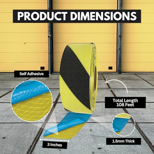 DuraMark RPT-750 Hazard Safety Warning Stripe Tape - Durable Outdoor Heavy Duty Rubber Base, Reflective Slip Resistant Bast Certified for Pavement Marking, Hazardous Areas (Yellow & Black, 2" X 36') - Image 2