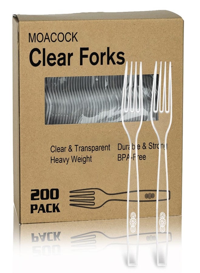MOACOCK 200 Count Clear Disposable Plastic Forks, Heavy Weight Disposable Forks Plastic Utensils for Parties, Picnics, Big Event, Daily Use - Image 1