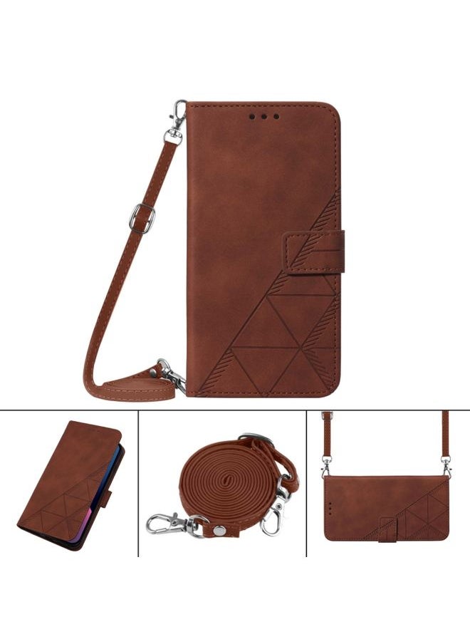 HuHa Case Cover For Realme 7 5G / V5 5G Crossbody 3D Embossed Flip Leather Phone Case Brown 