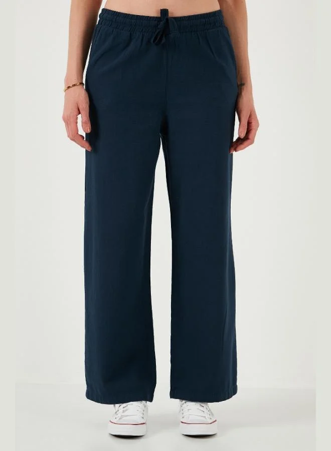 Lela Lela Cotton Relaxed Fit High Waist Wide Leg Trousers Women's Pants 668YP5118