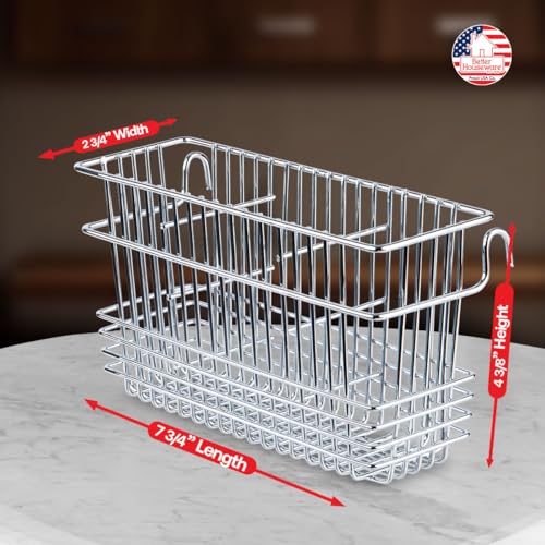 Better Houseware Silverware Utensil Drying Rack Holder Basket for Spoons & Chopsticks Silverware Caddy Silverware Drying Basket Silverware Drainer Basket (3 Compartments, Chrome) - Image 3