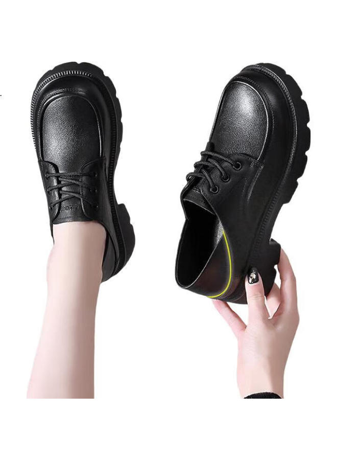 Strongman Qiangren Women'S Shoes, Top-Grain Leather, Breathable, Thick-Soled Flats, Comfortable Wide-Toe Leather Shoes, Loafers, Jda73272, Black, Size 38 - Image 2