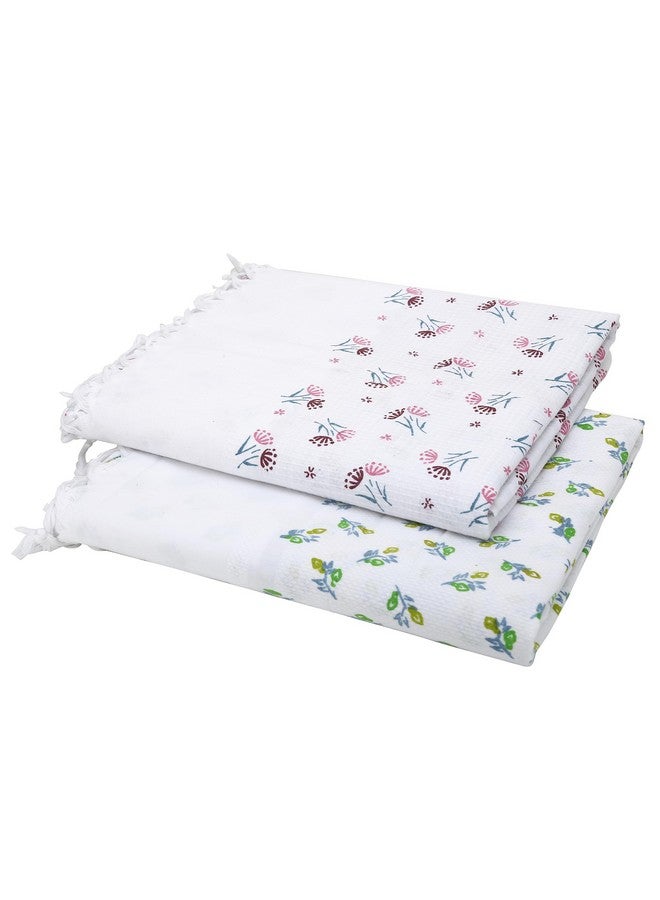 ZAHYA Floral Bath Towel 100% Fine Cotton Large Size (Set of 2) Assorted | Absorbent, Quick Dry, Feather Light, Super Soft | (Fringe Border) - Image 1