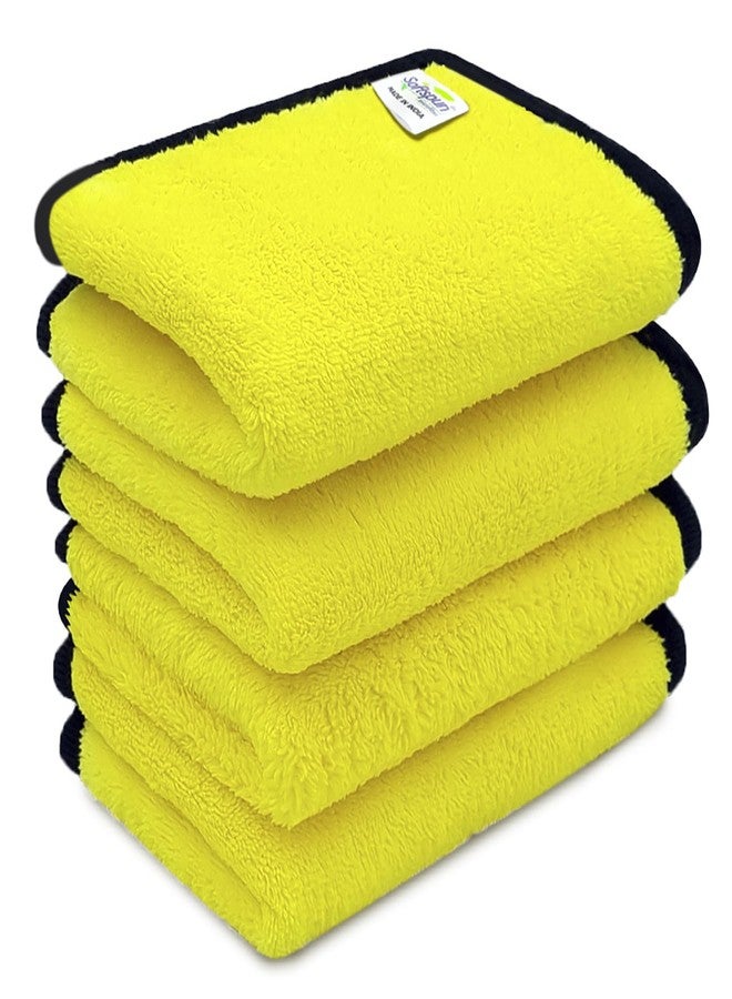 SOFTSPUN Microfiber Baby Hand & Face Wipes 280 GSM 20x30 Cms, 4 Piece Towel Set, (Yellow) Super Soft & Comfortable for Newborn Babies Quick Drying Ultra Absorbent in Small Size. - Image 1