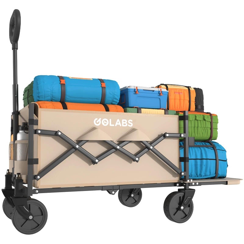 Golabs Collapsible Wagon Cart Max 350lb Load & Expandable Storage 100L, Double Bearing Design for Flexible Steering, Foldable Heavy Duty Garden Cart with 2 Cup Holders for Groceries, Garden & Camping - Image 1