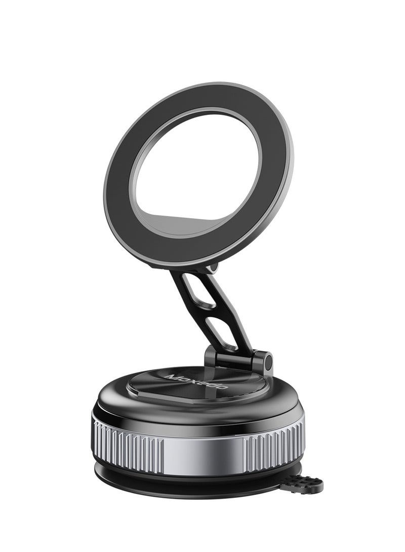 Moxedo Magnex Car Phone Holder Foldable Rounded Magnets for Dashboard with Vacuum Suction Cup 360° Base Rotation with Metal Plate Compatible for All Smartphone - Image 1