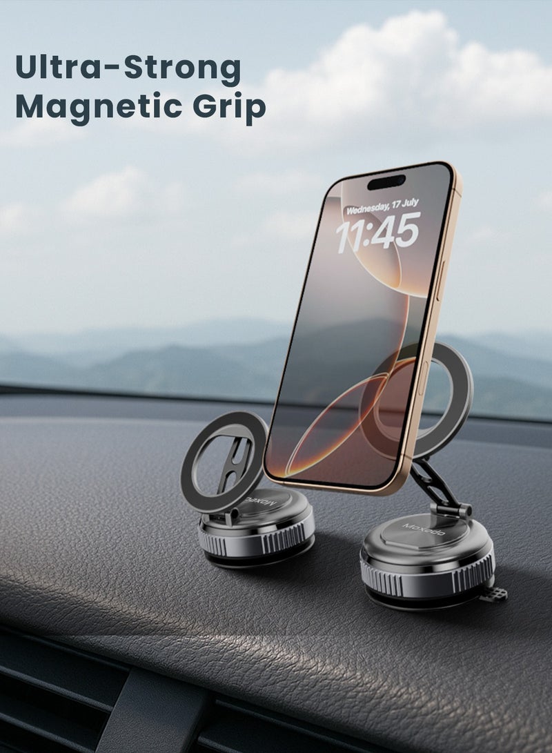 Moxedo Magnex Car Phone Holder Foldable Rounded Magnets for Dashboard with Vacuum Suction Cup 360° Base Rotation with Metal Plate Compatible for All Smartphone - Image 3