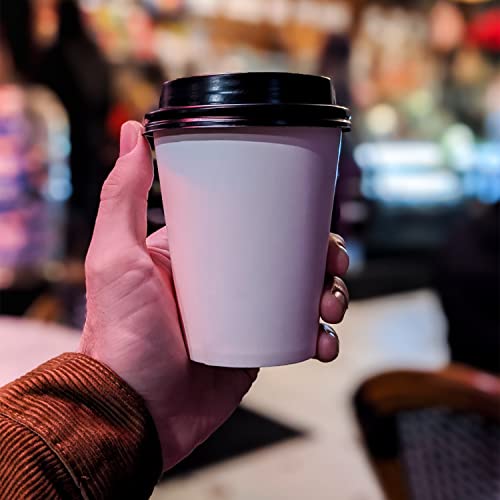 Smygoods White Original Disposable Paper Coffee Cups with Lids 12 OZ 50 Count For Hot Beverages Tea Espresso Cocoa To Go Drink Containers Caf Office - Image 5
