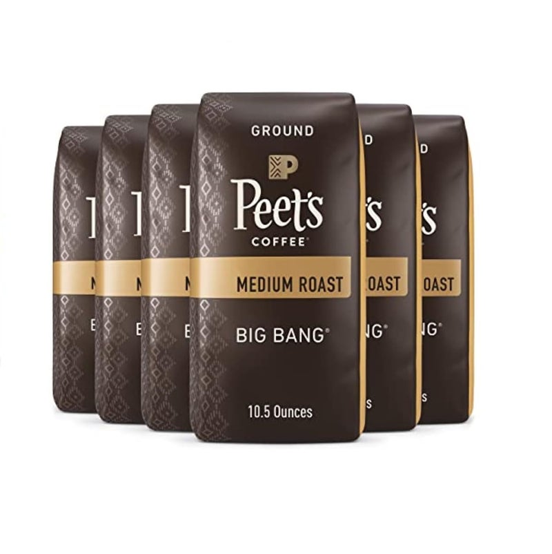 Peet's Coffee قهوة بيتس، قهوة مطحونة متوسطة التحميص - بيغ بانغ 63 أونصة (6 أكياس من 10.5 أونصة) - Image 1
