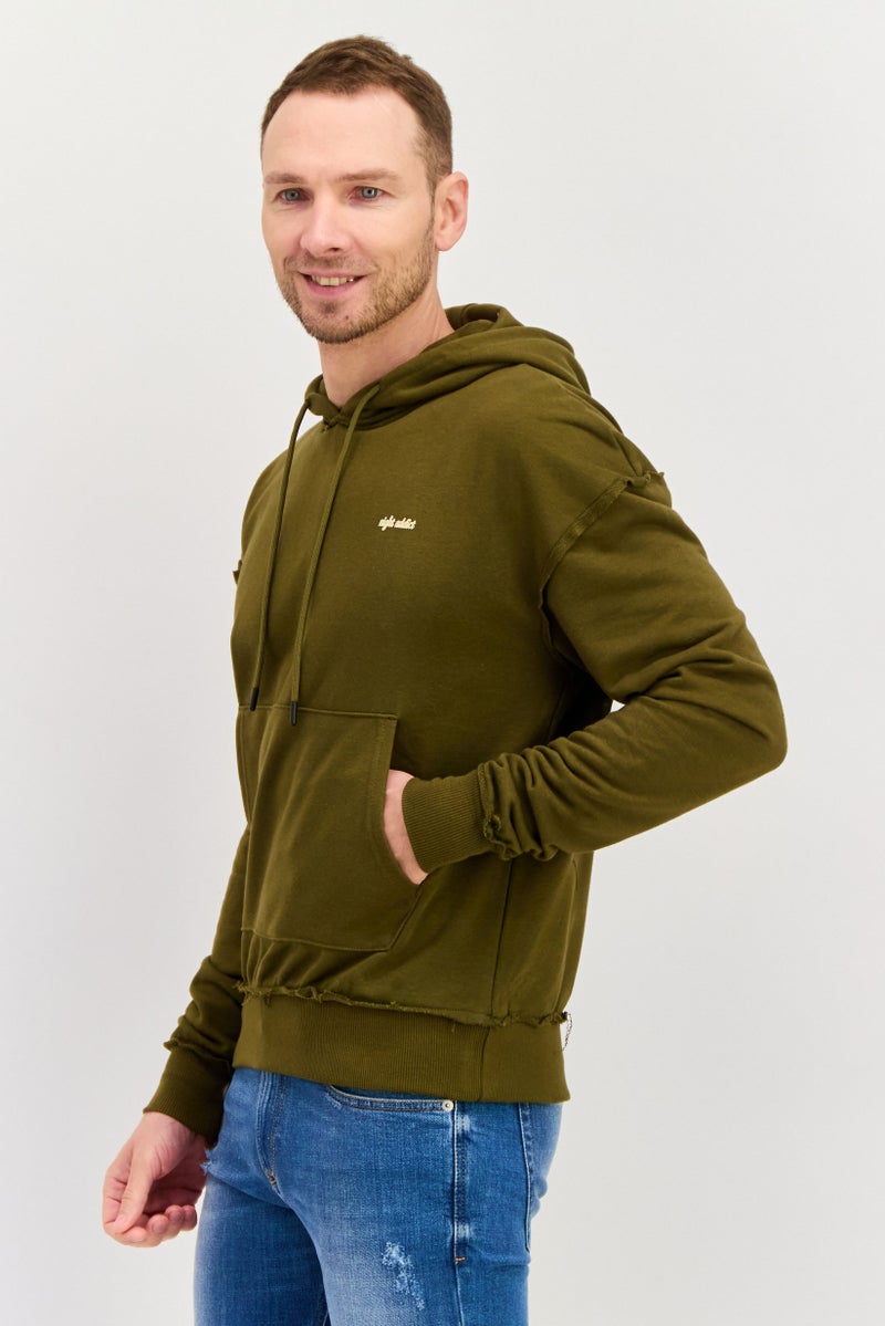 Night Addict سويت شيرت بقلنسوة بأكمام طويلة للرجال، زيتوني - Image 4