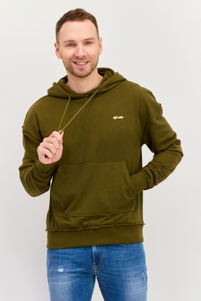 Night Addict سويت شيرت بقلنسوة بأكمام طويلة للرجال، زيتوني - Image 1