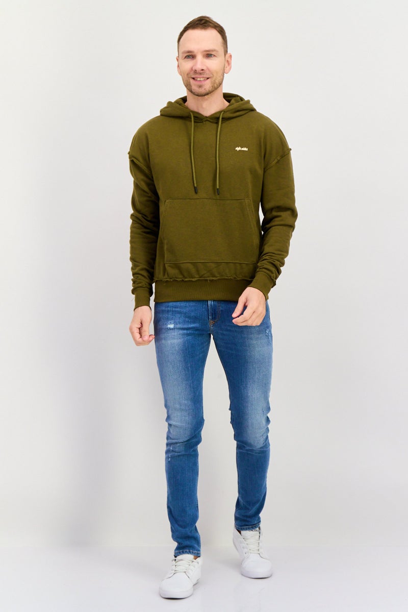 Night Addict Men Hooded Long Sleeves Brand Logo Sweatshirt, Olive - Image 3