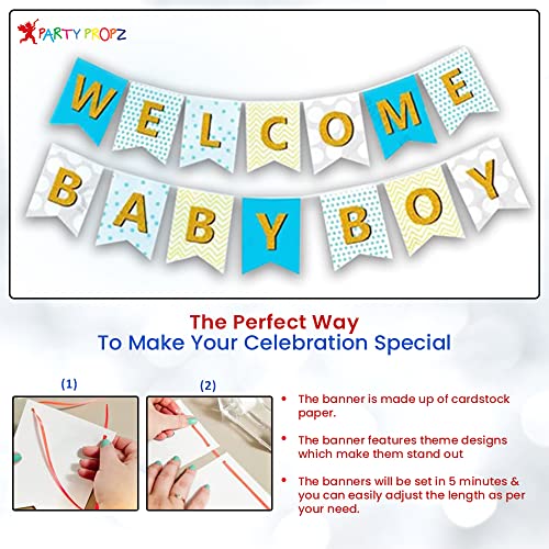 Party Propz Welcome Home Baby Decoration Items Kit - 43pcs, Baby Decoration Items | Name Ceremony Decoration For Boy | New Born Welcome Home Decoration Kit - Image 5