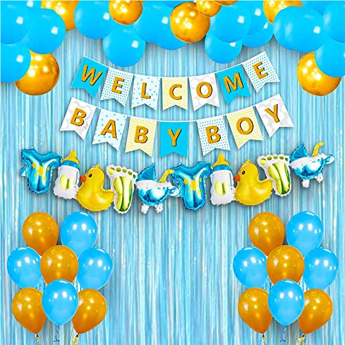 Party Propz Welcome Home Baby Decoration Items Kit - 43pcs, Baby Decoration Items | Name Ceremony Decoration For Boy | New Born Welcome Home Decoration Kit - Image 1