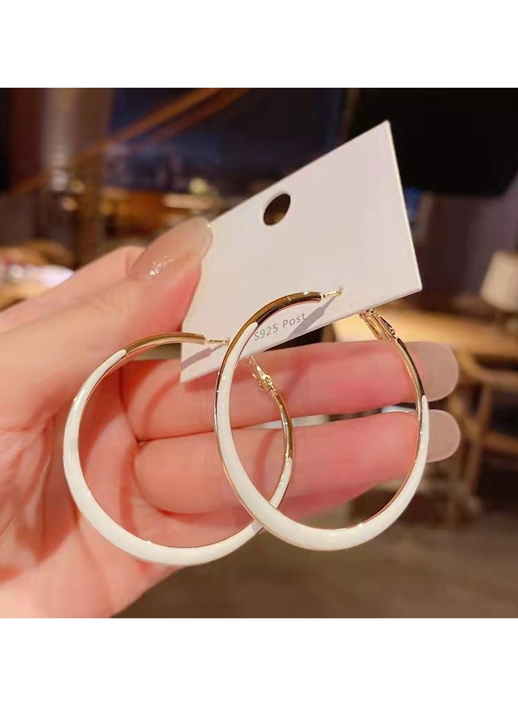 White Large Circle Fashion Earrings 