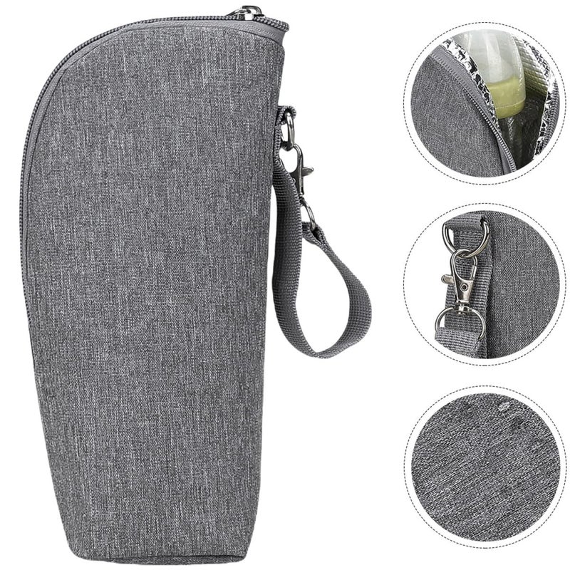 Insulated Baby Bottle Bag Portable Thermal Pouch with Handle Gray for Travel Outdoor Nursing - Image 5