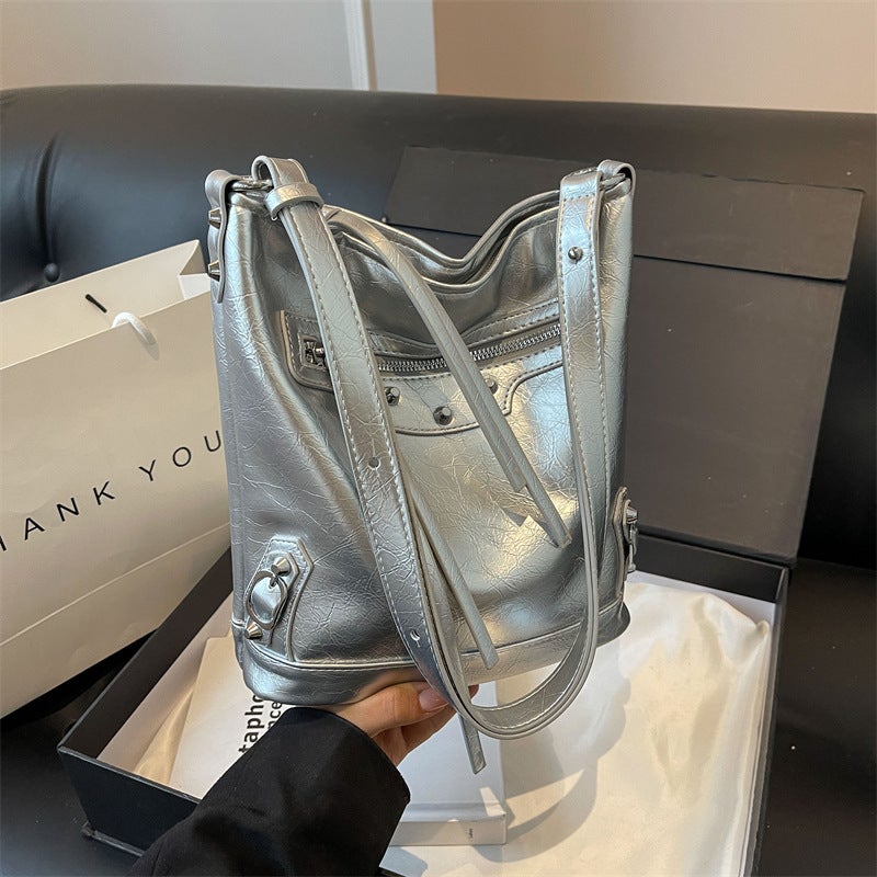 Large Capacity Commuter Tote Bag Women'S 2024 Shoulder Bag Y Textuled Bucket Bag Dress Crossbody Bag - Image 3