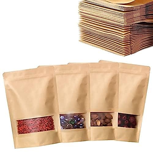 E Sko ESKO Stand Up Ziplock Pouch - Reusable, Airtight Kraft Paper Storage Pouch | 140X200 (Pack Of 100), 5.51 X 5.51 X 7.87 Inch, (Brown) - Image 1