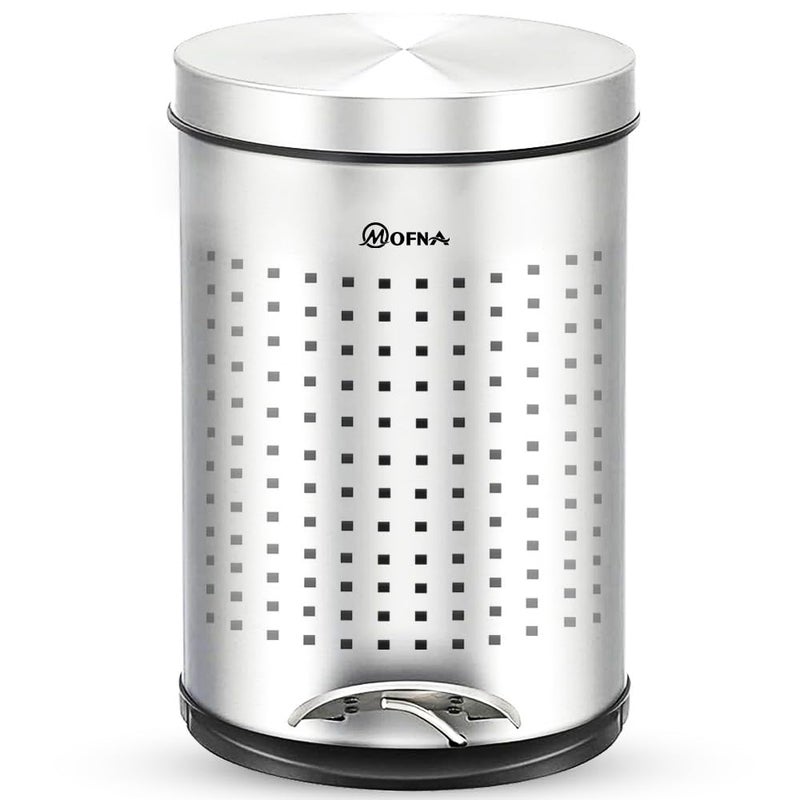 mofna Mofna Stainless Steel Perforated Pedal Dustbin Garbage Bin with Plastic Bucket Trashcan for Home Office and Kitchen Use Black Silver 7x10 Inch 5 Liter  - Image 1