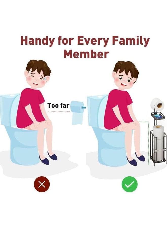Beauenty - Toilet Paper Holder Stand, FreeStanding Toilet Paper Holder, 304 Stainless Steel Bathroom Tissue Dispenser Toilet Roll Holder with Top Shelf Storage Reserve Tray, Storage ShelfWeighted Base - Image 1