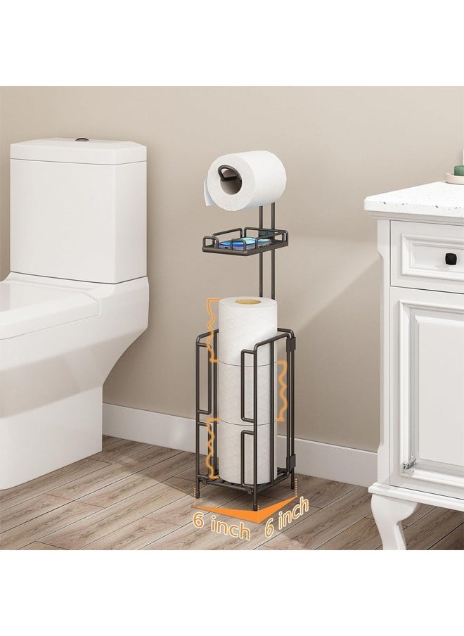 Beauenty - Toilet Paper Holder Stand, FreeStanding Toilet Paper Holder, 304 Stainless Steel Bathroom Tissue Dispenser Toilet Roll Holder with Top Shelf Storage Reserve Tray, Storage ShelfWeighted Base - Image 1