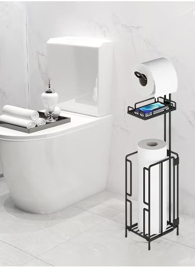 Beauenty - Toilet Paper Holder Stand, FreeStanding Toilet Paper Holder, 304 Stainless Steel Bathroom Tissue Dispenser Toilet Roll Holder with Top Shelf Storage Reserve Tray, Storage ShelfWeighted Base - Image 1