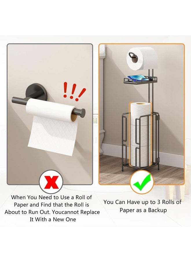Beauenty - Toilet Paper Holder Stand, FreeStanding Toilet Paper Holder, 304 Stainless Steel Bathroom Tissue Dispenser Toilet Roll Holder with Top Shelf Storage Reserve Tray, Storage ShelfWeighted Base - Image 1