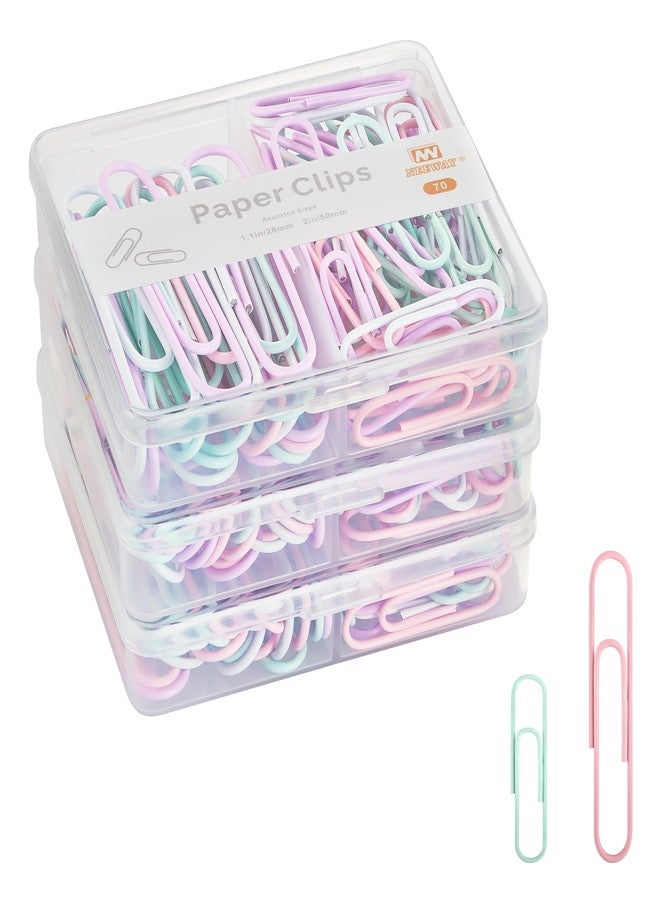 NEEWAY Colorful Paper Clips Assorted Sizes, Small and Large Paper Clips, 210 Count, 3 Pack of 70 (Light Multicolor) - Image 1