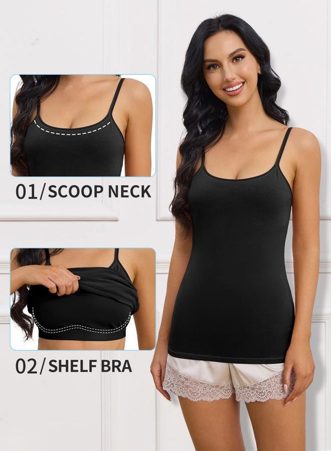 ATTRACO Women's Cotton Camisole Shelf Bra Spaghetti Straps Tank Top 2 Packs, Black/ White, M - Image 4